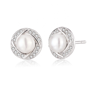 Boucles d'oreilles en argent sterling 925, perles d'eau douce naturelles de qualité AAA, plaquées rhodium/platine, blanches, luxe haut de gamme KAMMY - Product Image 2