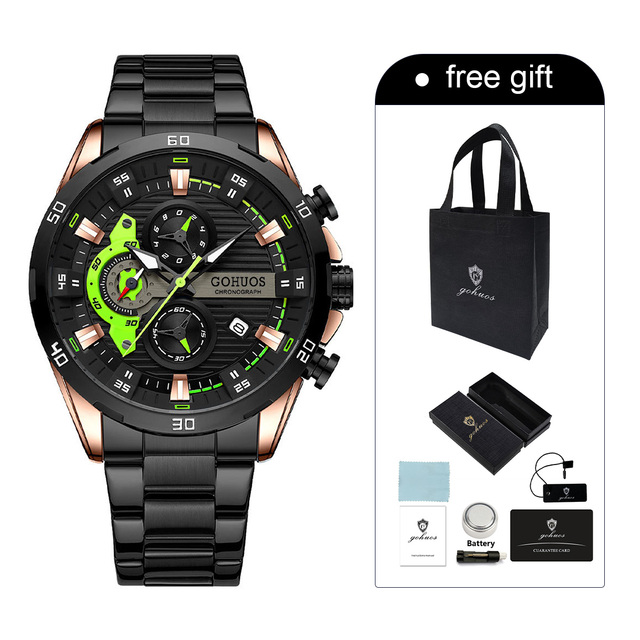 Gohuos 6001 Men's Quartz Watch and Accessories Simple Luxury Fashion Business Luminous Hands Auto Date Waterproof Wristwatch