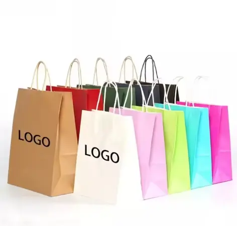 luxury brown paper kraft bags with your own logo and handle packaging paper gift bags for coffee garment