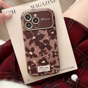 เคสกันกระแทก iPhone 17 ลายหนัง พร้อมช่องหน้าต่างขนาดใหญ่ 16 Pro Max ลายดอกไม้สีน้ำตาลผสม 15/13 กันกระแทก - Product Image 3