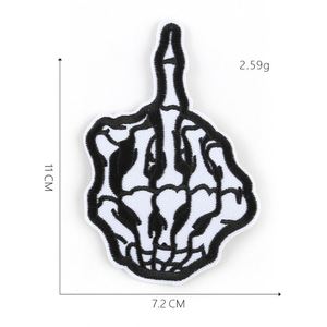 โรงงานขายแพทช์ปักลายหัวกะโหลกพร้อมท่าทางยกนิ้วหนึ่ง - Product Image 5