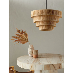 Lampe suspendue rétro en paille tressée, lumière Led ronde, base d'ampoule E27, luminaire décoratif pour Restaurant, chambre à coucher, salon - Product Image 5