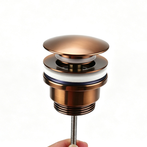 Tappo di Scarico Click Clack in Ottone Massiccio Spazzolato Oro Rosa PVD Senza Troppopieno per Lavabo da Appoggio Bagno - Product Image 5