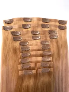 Extensiones de cabello humano con Clip para mujer, cabello Remy de PU de inyección invisible, pelo ruso de onda recta sedosa