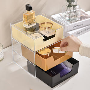 Boîte de rangement de bureau style nordique, nouvelle boîte de rangement multicouche créative en plastique transparent, carrée, empilable, haut de gamme - Product Image 3