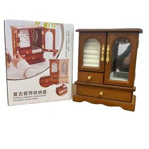 <b>Vintage</b> Wooden Jewelry <b>Box</b> With Mirror And Drawer For Earrings Necklaces Rings Home Storage Rectangle Shape - Product Image 3