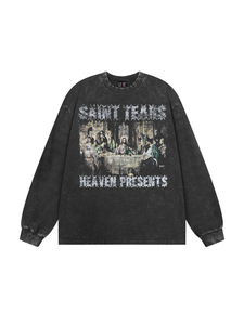 Cao Đường Phố Cổ Hợp Thời Trang Thương Hiệu Ngắn Tay Tinh Khiết Cotton 280 Gram Mỹ Phong Cách Saint Nước Mắt Rửa Cho Nam Giới Phụ Nữ T-Shirt - Product Image 5