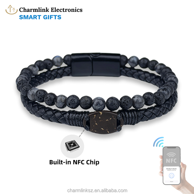 NFC Chic Coconut Shell Leather Magnetic Buckle RFID Smart Bracelet 13.56MHZ Waterproof Durable Charging Free OEM/ODM Christmas