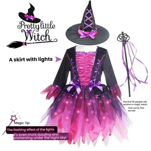 Vestito Luminoso da <span class=keywords><strong>Strega</strong></span> per Bambine di Halloween, Set <span class=keywords><strong>Costume</strong></span> da Piccola <span class=keywords><strong>Strega</strong></span> Principessa per Ragazze - Product Image 4