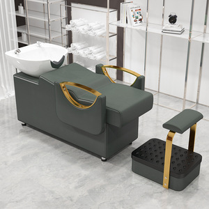 Nouveau Fauteuil de Lavage Semi-Inclinable en Similicuir Noir de Luxe pour Salon de Coiffure et Hôpital avec Bac à Shampooing Profond Intégré - Product Image 5