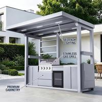 Cuisine extérieure portable compacte avec barbecue, roues, mini-évier, réfrigérateur et grill pour petit jardin, balcon, mobilier d'extérieur, usage hôtelier