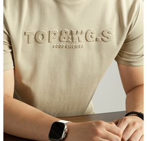 Camiseta de Manga Corta Holgada para Hombre, 240g, Algodón Mercerizado, con Estampado de Letras, Transpirable, Color Sólido, con Relieve 3D, Sensación Fresca, para Verano - Product Image 1