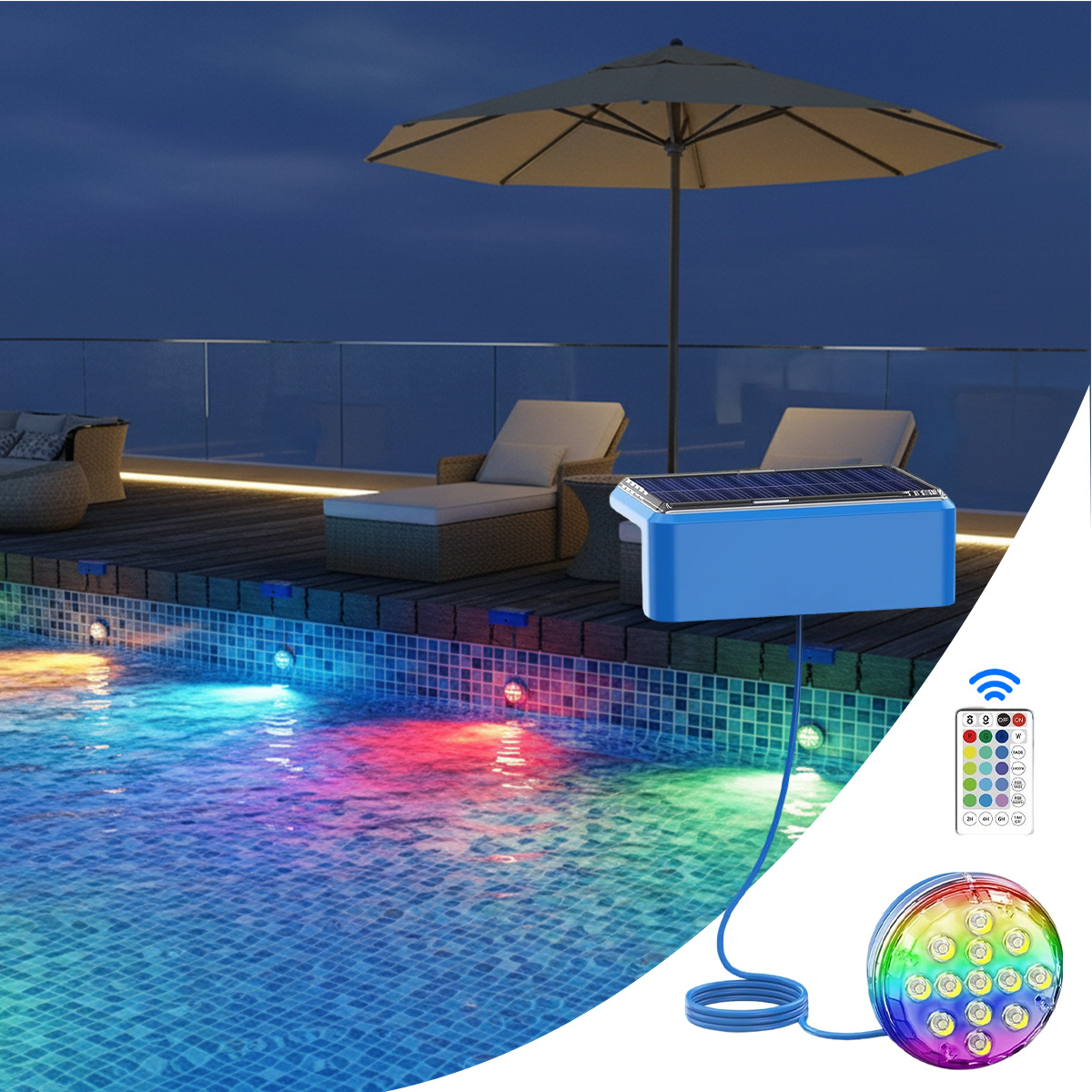 Solar Pool Light Underwater LED Swimming Pool Lights IP68 Waterproof RGB Floating Submersible Remote Control Plastic 8-12 Hours
