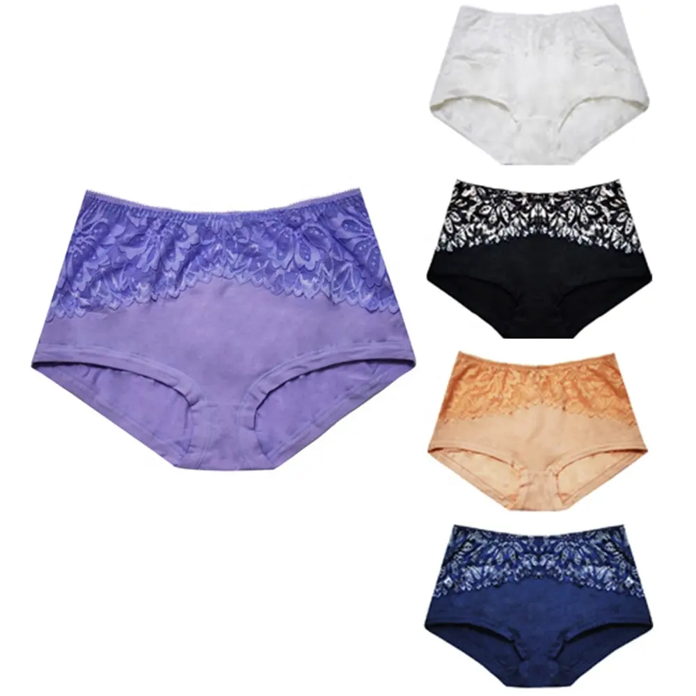 Women High Waist Panties Lace Cotton Plus Size Briefs L to 3XL Underwear Everyday Femme