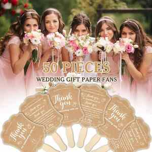 <b>Hand</b> <b>Held</b> Wedding <b>Fans</b> for Guests Bulk Kraft Paper <b>Fans</b> Thank You Handheld Wedding Favors <b>Fans</b> with Wooden Handle - Product Image 5
