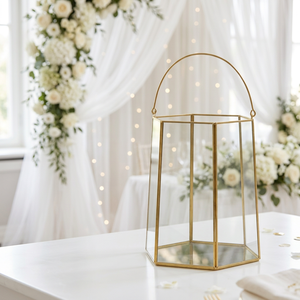 Wholesale Brass Metal Framed Glass <b>Hurricane</b> Candle Holder with Handle for Home and Weddings Decoration - Product Image 3