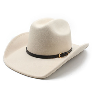 Chapeaux <span class=keywords><strong>de</strong></span> cowboy en feutre noir <span class=keywords><strong>de</strong></span> décoration occidentale à la mode <span class=keywords><strong>de</strong></span> haute qualité en gros Chapeau <span class=keywords><strong>de</strong></span> cowgirl unisexe à boucle <span class=keywords><strong>de</strong></span> ceinture - Product Image 1