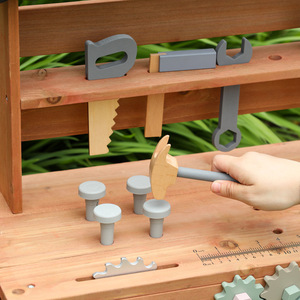 Chariot à outils en bois pour enfants, jouet électronique d'<span class=keywords><strong>atelier</strong></span> de jeu d'imitation avec outils et engrenages, jouet éducatif Montessori pour tout-petits - Product Image 2