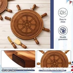 Wooden Ship <b>Wheel</b> Cheese <b>Board</b> Set With Knives And Forks For Home Dining - Product Image 3