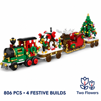 Blocs de construction de train de Noël étanches en plastique pour enfants de 6 ans et plus, ensemble de 806 pièces pour exposition de fêtes, quatre modèles festifs