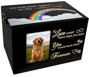 Urne commémorative en bois pour cendres d'animaux de compagnie, chien, chat, pont arc-en-ciel, boîte de crémation avec photo, logo personnalisé gravé - Product Image 1