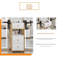 Station de coiffure avec miroir en bois, armoire de rangement durable avec support pour outils de coloration et sèche-cheveux pour salon de beauté