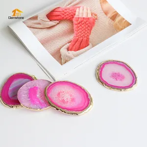 Wholesale Bar Accessories Rose Gemstone Agate Slices Pink Agate Coaster