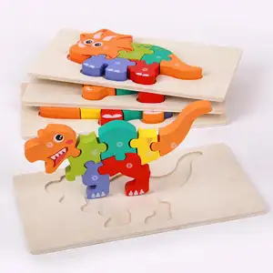 Yeni tasarım ahşap yap-boz 3d ahşap hayvan yap-boz ahşap yığılmış yapı taşları çocuk oyuncakları