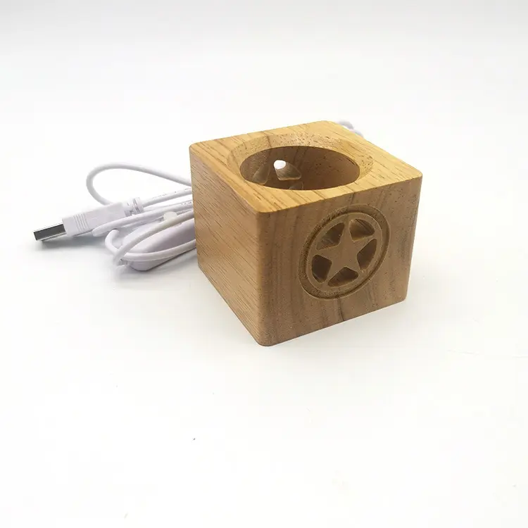 Supporto per luce notturna pentagonale con Base in legno massello in legno incandescente LED Plug lampade da comodino USB