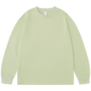 เสื้อยืดแขนยาวคอกลมสีพื้นผ้าถักนิตติ้งเนื้อหนาผ้าฝ้าย 100% สำหรับผู้ชายทรงโอเวอร์ไซส์แบบลำลอง - Product Image 5