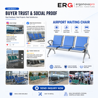 Banc d'attente commercial moderne pour aéroport, 3 places, avec coussin en cuir, pour extérieur, centre commercial, parc, salle de sport, sièges publics, avec structure en fer