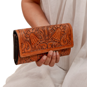 Cartera de Cuero Genuino con Incrustaciones de Turquesa Hechas a Mano, Estilo Occidental, de Alta Calidad, con Costuras Decorativas, para Mujer, ARYAN EXPORTS, Gran Venta - Product Image 1