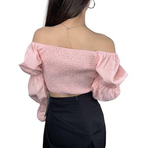 Top de Manga Larga con Hombro Descubierto, Bordado Floral, Rosa, de Alta Calidad, en Oferta, Elegante y Sexy para Mujer - Product Image 4