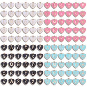 Breloque initiale double face en forme de lettre, pendentifs alphabet A-Z, breloque en forme de <span class=keywords><strong>c</strong></span>œur pour la fabrication de bijoux, accessoires de bijouterie DIY, 16*15mm - Product Image 1