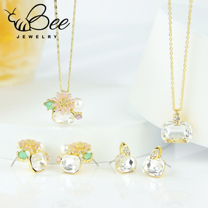 New Fashion Crystal Gold <b>Jewelry</b> <b>Set</b> Simple Flower Design Exquisite Necklace Earrings 2pcs <b>Set</b> for Women Birthday's <b>Prom</b> Party - Product Image 2