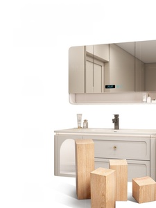 <b>Oak</b> ceramic integrated basin rock board hot bending basin intelligent mirror cabinet solid wood bathroom cabinet - Product Image 3