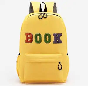 Top Quality Simple Style Fashion DIY Sticker Logo Backpack Custom Book Bags Yellow School Bags For Kids