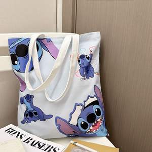 Bolso de lona liso reutilizable Stitch, bolsos de compras de lona de hombro para mujer con asa de <span class=keywords><strong>cuerda</strong></span> - Product Image 2