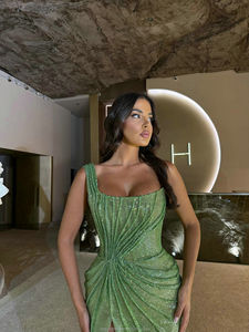 MD50020 Robes de <span class=keywords><strong>d</strong></span>îner tendance sans manches à une épaule Robes de <span class=keywords><strong>demoiselle</strong></span> <span class=keywords><strong>d</strong></span>'<span class=keywords><strong>honneur</strong></span> à traîne longues robes de soirée vertes pour femmes - Product Image 5