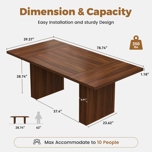 Rectangular Solid Wood Handmade Dining Table for 2 People Modern Farmhouse Design Grooved Wood-Strip Base <b>Workshop</b> Furniture - Product Image 6