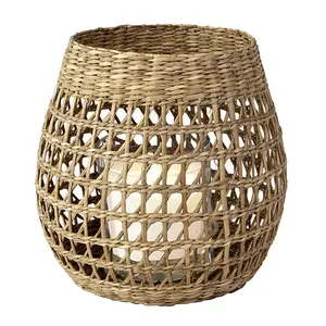 Wholesale Seagrass Candle Lantern wicker woven candle holder for Dining Table