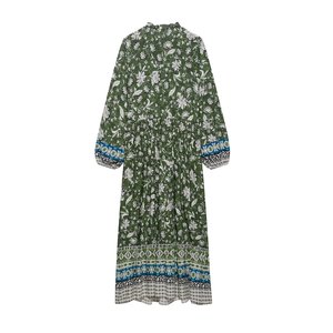 Vestido Casual Holgado de Manga Larga con Cuello Redondo y Cordones con Estampado Floral Vintage para <span class=keywords><strong>Mujer</strong></span>, <span class=keywords><strong>Moda</strong></span> Primavera Verano, Vestidos Midi - Product Image 2