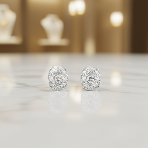 Orecchini di Diamanti Bianchi Champagne Taglio Brillante Rotondo Colore G Oro Bianco Naturale Gioielli Classici da Sposa per Donna - Product Image 2