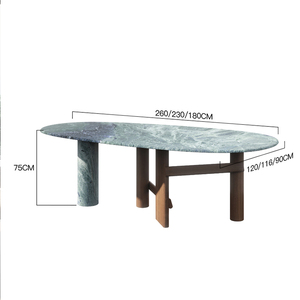 Hiện đại màu xanh lá cây Lux đá cẩm thạch bàn ăn với cơ sở bằng gỗ đá tự nhiên hình bầu dục đá <span class=keywords><strong>Granite</strong></span> Top cho 8 cho nhà hoặc căn hộ đồ nội thất - Product Image 6