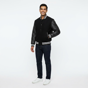 Premium Black Wool & Gold <b>Leather</b> Varsity Letterman <b>Jacket</b> Wholesale <b>Men's</b> Streetwear CollegeBaseballjacket for <b>men</b> - Product Image 1
