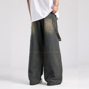 Jeans cargo baggy personnalisés, plusieurs grandes poches, denim foncé délavé rétro, jeans pour hommes, vêtements de travail en denim, jeans cargo - Product Image 3