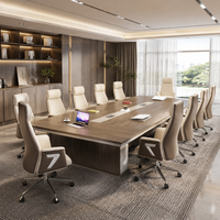Ensemble de table de conférence en placage de bois, chaise de direction en cuir à dossier haut pour projet de bureau