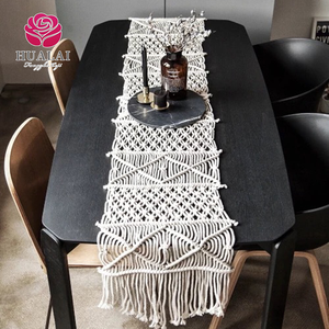 HT-TC-Z015 13x108inch Milky White Dobby Printed 100% Polyester <strong>Washable</strong> Durable Eco-Friendly Woven Table <strong>Runners</strong> - Product Image 5
