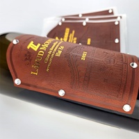 Etiqueta Autoadhesiva Personalizada de Fábrica para Botellas de Vino, con Relieve en Dorado, Rollo de Etiquetas de Cuero PU con Pedrería