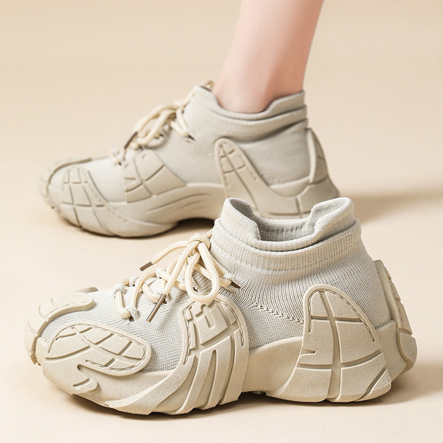 Women Summer New Platform Chunky Sneakers Breathable Woven Sock Sports Shoes Octopus Casual Height Increasing Shoes